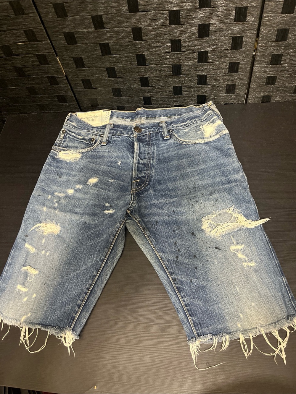 Vintage Abercrombie & Fitch denim cut-off shorts Distressed With Paint Splatter